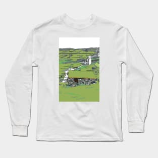 Faroe Islands Landscape with Waterfall Long Sleeve T-Shirt